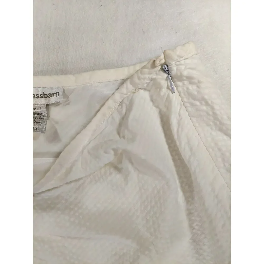 Dressbarn White 100% Cotton A-Line Skirt Lined Teal Floral Embroidered Size 14